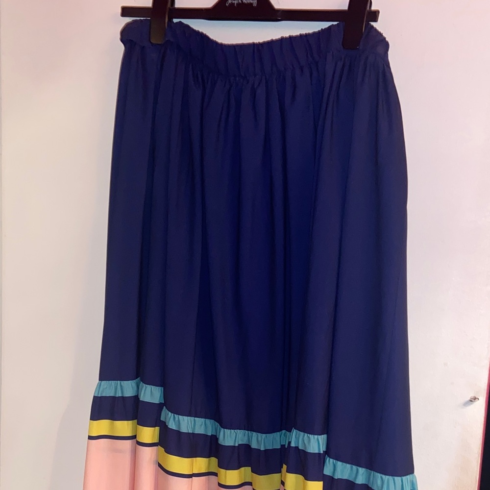 Navy Colorblock Maxi Skirt with Pastel Trim